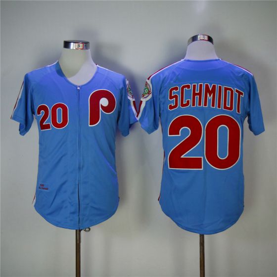 Men Philadelphia Phillies #20 Mike Schmidt Blue 1983 Throwback Zipper Edition MLB Jerseys